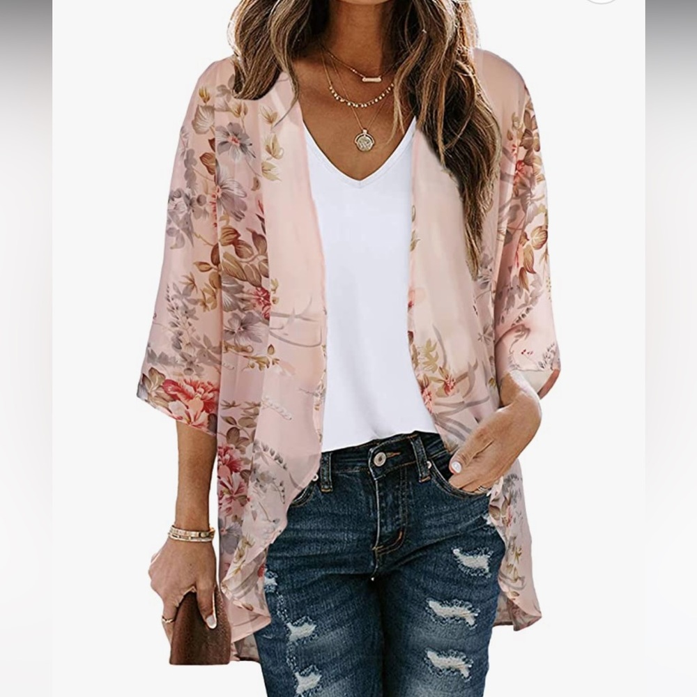Floral kimono 143 Story by Line Up Swimsuit Coverup sz Medium sheer kimono cream - Picture 3 of 10